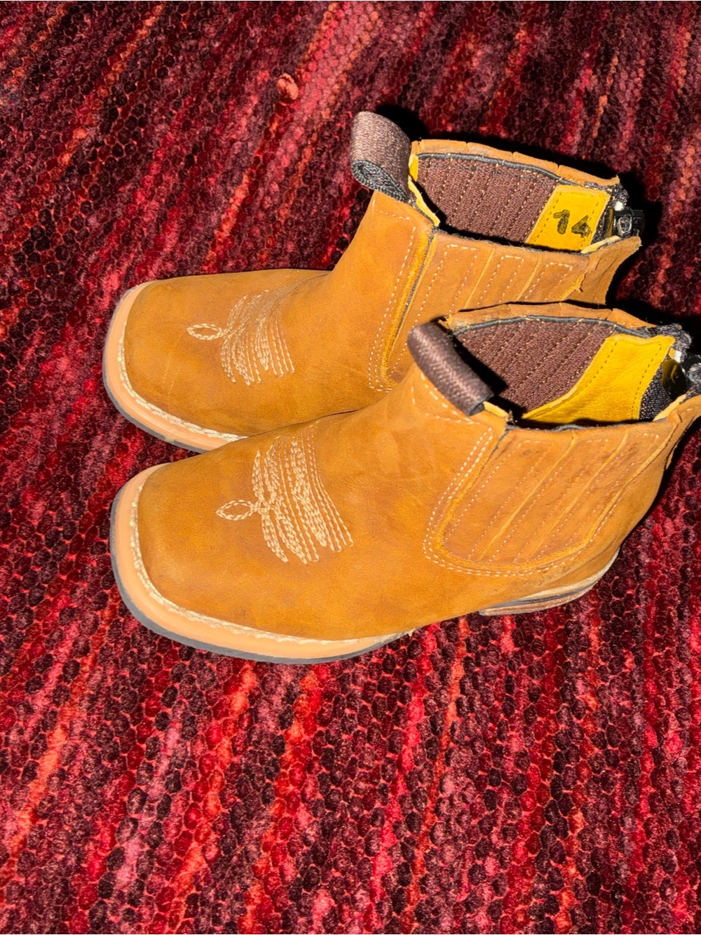 7c Toddler Mexican Leather Brown Ankle Boots with Embroidered Toe